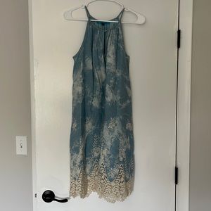 Buttons Lace & Tye Dye Halter Dress
